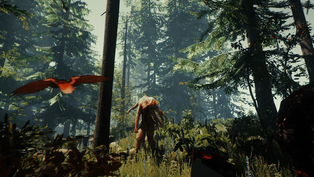 en medio de el bosque con un caníbal en the forest