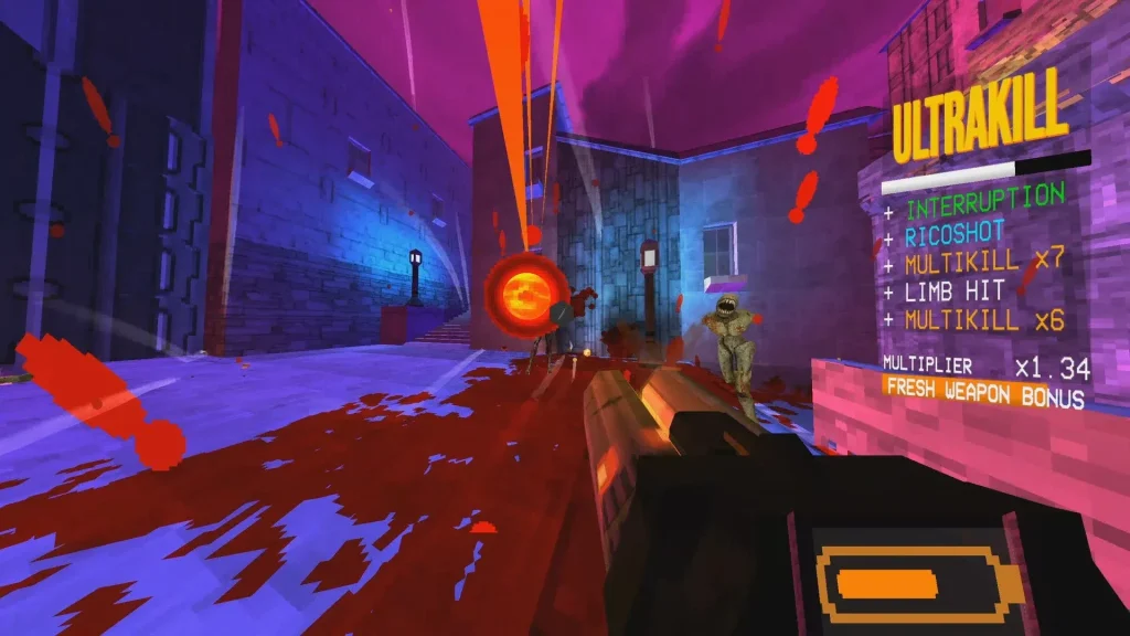 Acabando con los enemigos en ultrakill